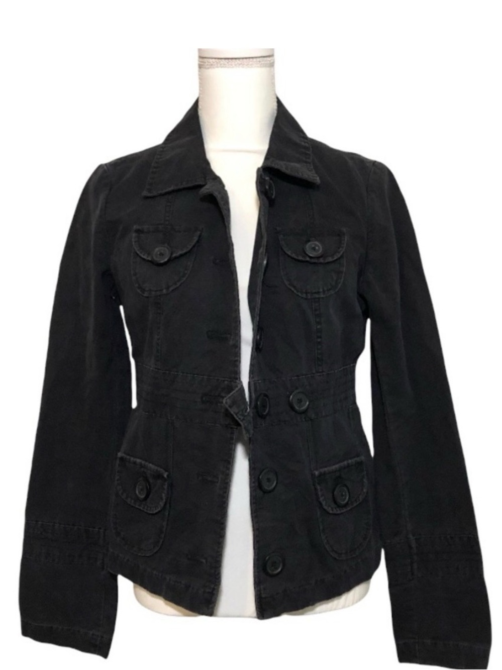 NWOT Faded Black Utility Military Jacket Buttoned Flak Distressed MOSSIMO